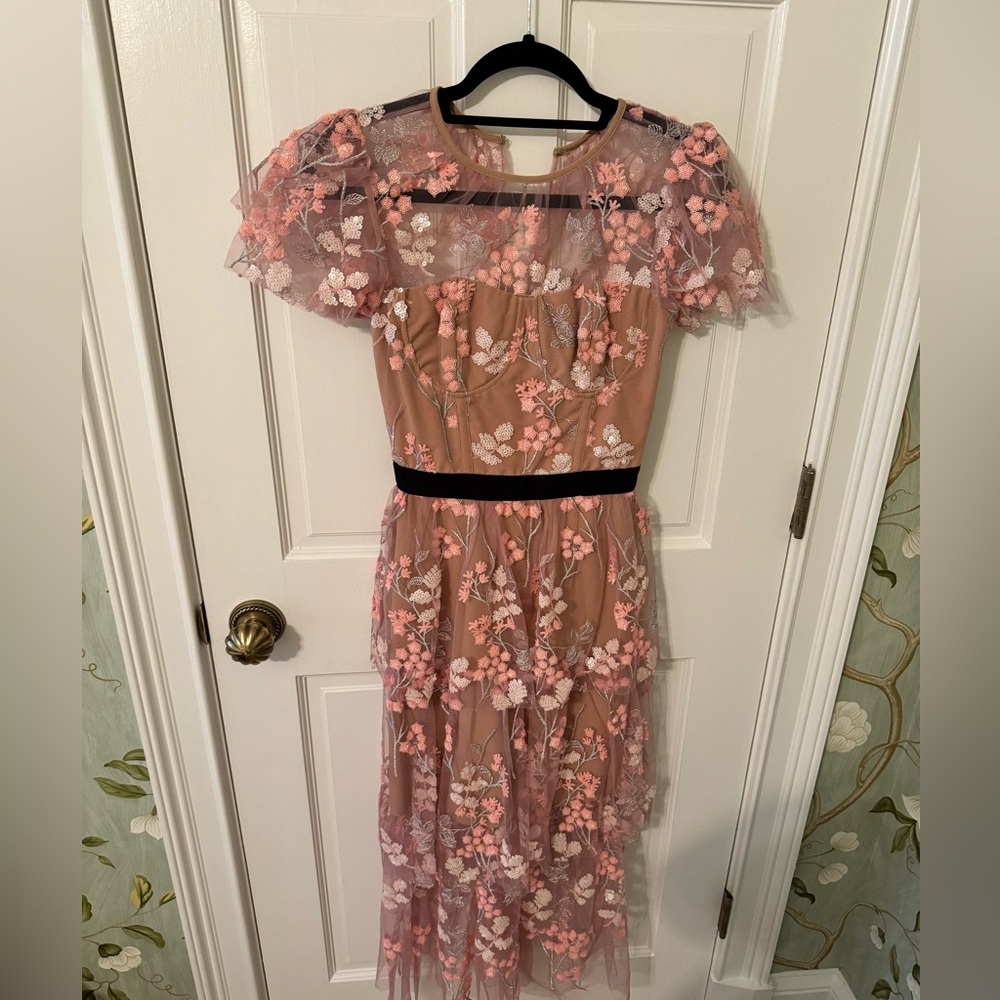 Floral Appliqué Self-Portrait Midi Dress